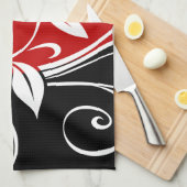 Linge De Cuisine Flore rouge blanc et noire (Quart Plié)