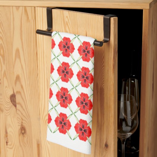 Linge De Cuisine Flore rouge orange (Pliage en tiers)