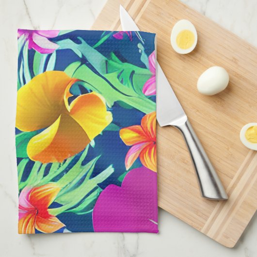 Linge De Cuisine Flore Tropicale Exotique Et Téméraire (Quart Plié)