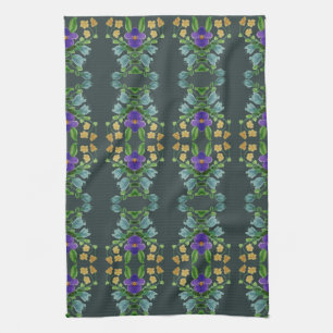 Linge De Cuisine Flore turquoise profonde