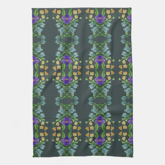 Linge De Cuisine Flore turquoise profonde (Vertical)