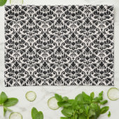 Linge De Cuisine Flourish Damask Pattern Black on Cream (Plié)
