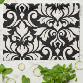 Linge De Cuisine Flourissant Damask Art I Cream sur Black (Plié)