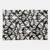 Linge De Cuisine Flourissant Damask Art I Cream sur Black (Horizontal)