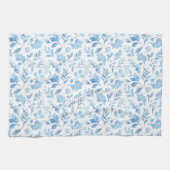 Linge De Cuisine Flower bleu de Watercolor (Horizontal)