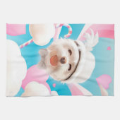 Linge De Cuisine Fluffy Dog avec Casquette blanc (Horizontal)