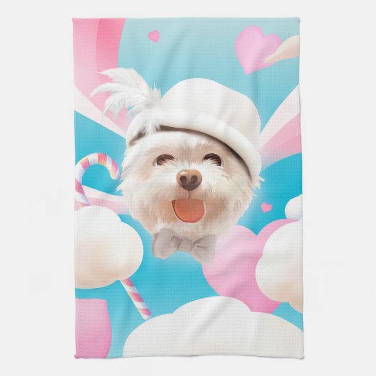 Linge De Cuisine Fluffy Dog avec Casquette blanc (Vertical)