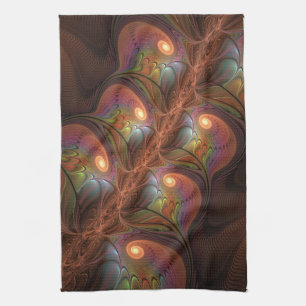 Linge De Cuisine Fluorescent coloré Abstrait Trippy Brown Fractal
