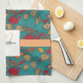 Linge De Cuisine Foliage d'automne Turquoise Nom de famille (Quart Plié)