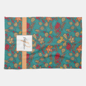 Linge De Cuisine Foliage d'automne Turquoise Nom de famille (Horizontal)