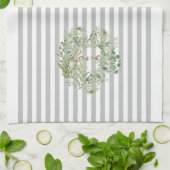 Linge De Cuisine Foliage rayé gris Amour du coeur (Plié)