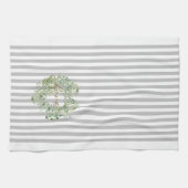 Linge De Cuisine Foliage rayé gris Amour du coeur (Horizontal)