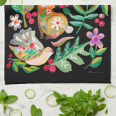 Linge De Cuisine Folk Art Floral Animal Friends Black (Plié)