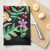 Linge De Cuisine Folk Art Floral Animal Friends Black (Quart Plié)