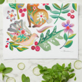 Linge De Cuisine Folk Art Floral Animal Friends Blanc (Plié)