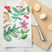 Linge De Cuisine Folk Art Floral Animal Friends Blanc (Quart Plié)