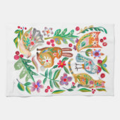 Linge De Cuisine Folk Art Floral Animal Friends Blanc (Horizontal)