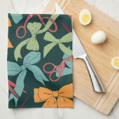 Linge De Cuisine Folk Art Vacances Vaches et ciseaux Or de Noël (Quart Plié)