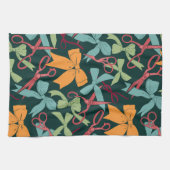 Linge De Cuisine Folk Art Vacances Vaches et ciseaux Or de Noël (Horizontal)