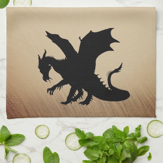 Linge De Cuisine Fond rustique Dragon Noir (Plié)