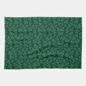 Linge De Cuisine Fond vert foncé avec feuilles botaniques sarcelle (Horizontal)