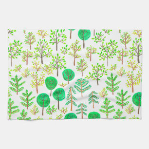 Linge De Cuisine Forêt d'aquarelle en style doodé