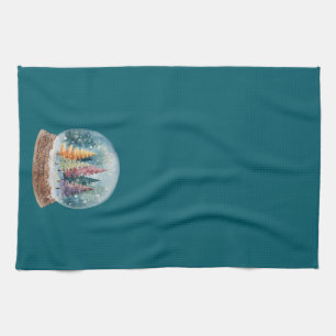 Linge De Cuisine Forêt d'arbres de Noël colorés sous boule à neige