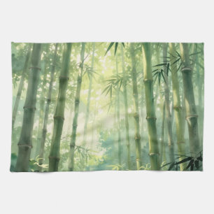 Linge De Cuisine Forêt de bambou sereine lueur de brume