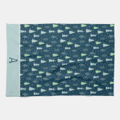 Linge De Cuisine Forêt de Noël moderne Monogramme Bleu Vert (Horizontal)