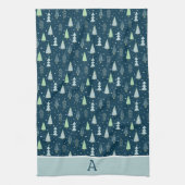 Linge De Cuisine Forêt de Noël moderne Monogramme Bleu Vert (Vertical)