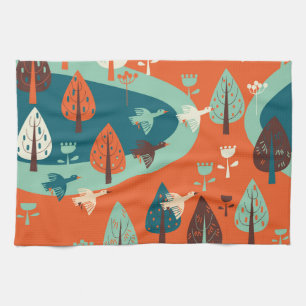 Linge De Cuisine Forêt d'oies : Scène Vintage de la nature