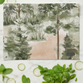 Linge De Cuisine Forêt verte aquarelle (Plié)