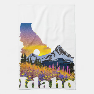 Linge De Cuisine Forme d'Idaho avec montagne et fleur sauvage