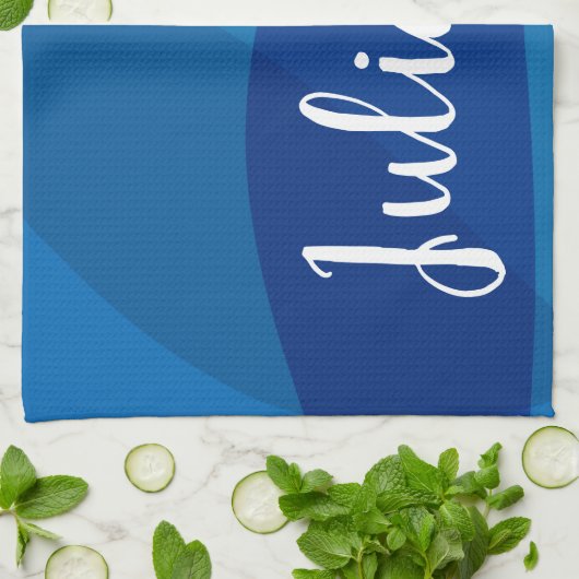 Linge De Cuisine Formes Abstraites élégantes en bleu Nom personnali (Plié)
