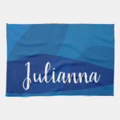 Linge De Cuisine Formes Abstraites élégantes en bleu Nom personnali (Horizontal)