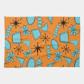 Linge De Cuisine Formes atomiques MCM Turquoise sur orange (Horizontal)