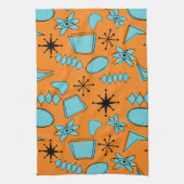 Linge De Cuisine Formes atomiques MCM Turquoise sur orange (Vertical)
