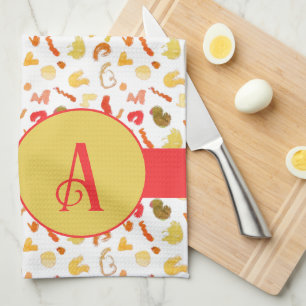 Linge De Cuisine Formes colorées Monogramme Bande rouge