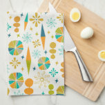 Linge De Cuisine Formes funky de l'ère atomique Starburst Midsiècle<br><div class="desc">Mettez un peu de saveur dans votre décor de cuisine avec cette serviette de cuisine funky de l'âge atomique du milieu du siècle! Ce design présente des formes mcm rétro en orange,  turquoise,  vert avocat,  bleu et bronzé,  sur un arrière - plan crème pâle.</div>