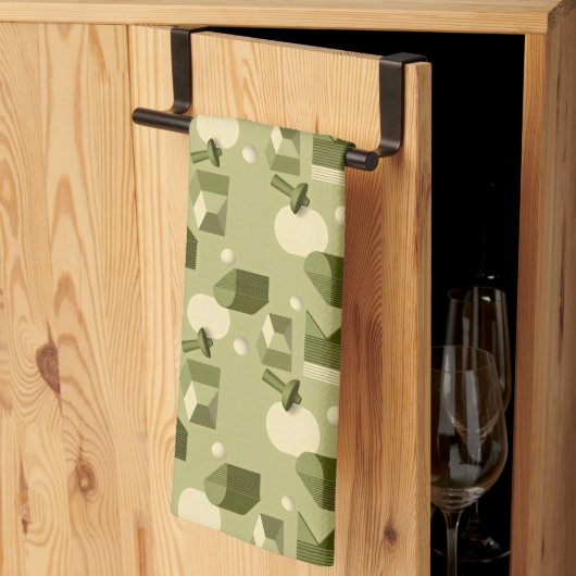 Linge De Cuisine formes géométriques abstraites dans des tons verts (Pliage en tiers)