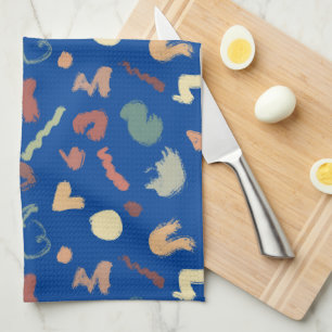 Linge De Cuisine Formes Royal Blue Cream Green Peach