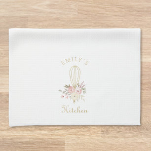 Linge De Cuisine Fouet Floral Rustique Élégant Monogramme