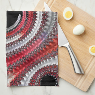 Linge De Cuisine Fractale Abstraite, rouge et noire