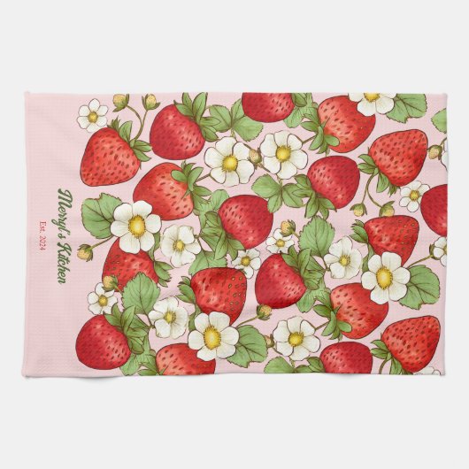 Linge De Cuisine Fraise fruit d'été Nom customisé (Horizontal)