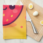Linge De Cuisine Fraise Kawaii souriante sur Pastel Gradient Backg (Quart Plié)