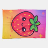 Linge De Cuisine Fraise Kawaii souriante sur Pastel Gradient Backg (Horizontal)