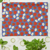 Linge De Cuisine Fraise rouge avec fond marine tissé panier blanc (Plié)