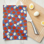 Linge De Cuisine Fraise rouge avec fond Navy White Basketweave (Quart Plié)