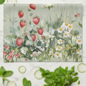 Linge De Cuisine Fraise verte fleur de marguerite (Plié)