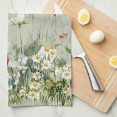 Linge De Cuisine Fraise verte fleur de marguerite (Quart Plié)
